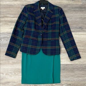 Merona Women's Plaid Blazer - Navy and Green with Green Skirt